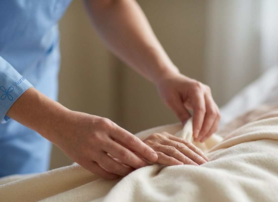 Gentle hands providing comfort care